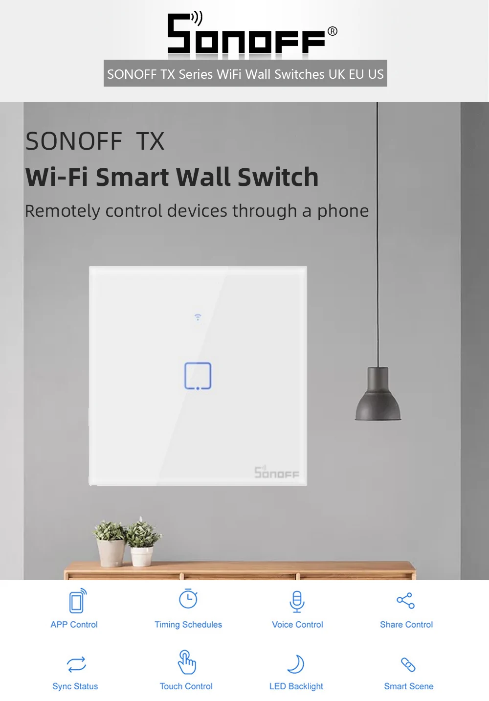 SONOFF Tx T0 US/EU/UK 1/2/3 Wi-Fi настенный светильник переключатель Панель сенсорный экран/Голосовое управление/приложение Управление Eweilink интеллектуальная Автоматизация дома Alexa IFTTT