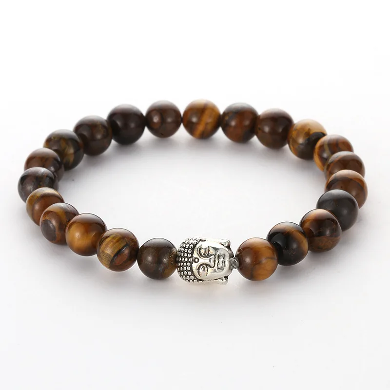 

Natural Brown Skull Stone Circle Bead Bracelet Bangle Alloy Accessories Silver Animal Head Jewelry For Men Trendy Gift New 2019
