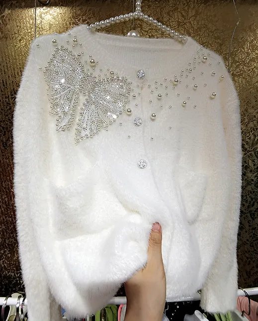 White Knit Sweater Sequin | Women Sequin Sweaters Cardigan | Cardigan  Knitted Sequin - Cardigan - Aliexpress