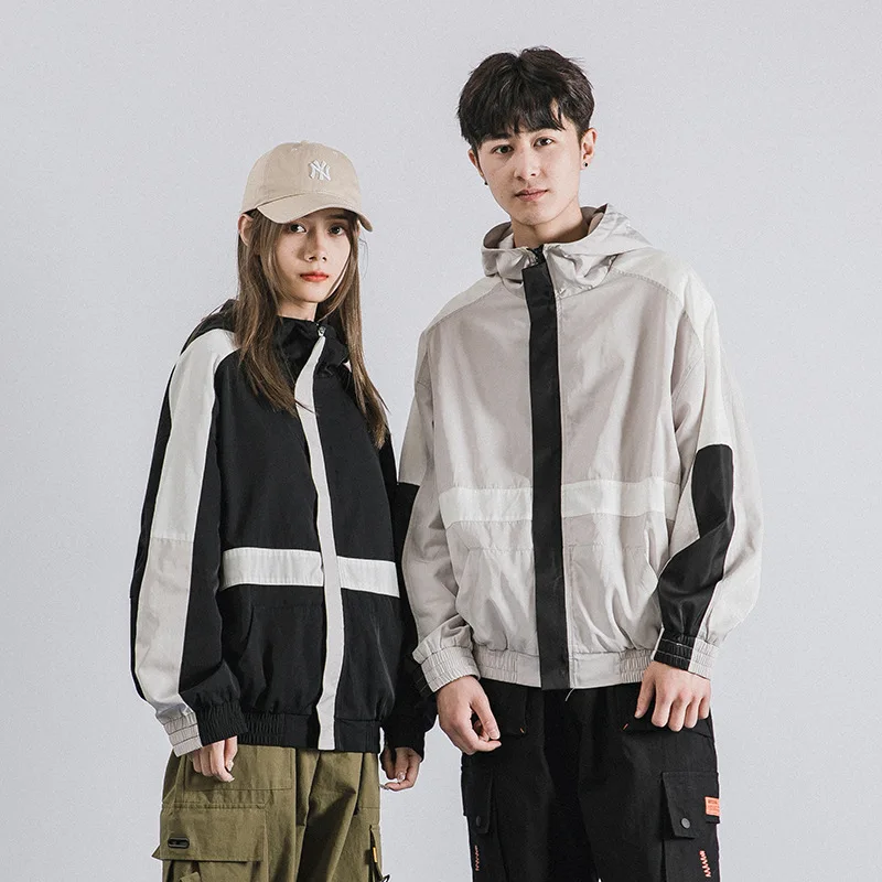 

City Where the Product 2019 COUPLE'S Unisex Style Contrast Color Loose-Fit Hooded Jacket Men's Fashion Men Jackets