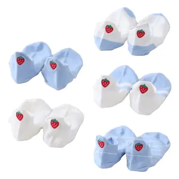 

Female Summer Cotton Boat Socks Cute Cartoon Strawberry Embroidery Ankle Shallow Mouth Contrast Color Short Hosiery