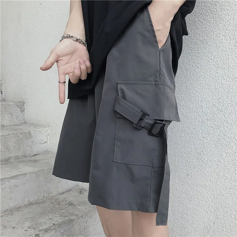 

2020 Summer New Youth Pop Ins Korean Version Of The Big Pockets Tooling Pants Fashion Casual Loose Solid Color Shorts Gray/Black