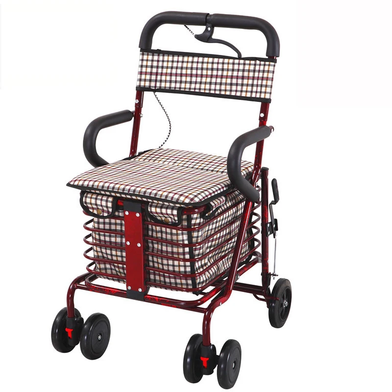 Best Price  Old Scooter Folding Shopping Cart Seat Can Take Four Rounds To Buy Food and Help Push Small Cart El 