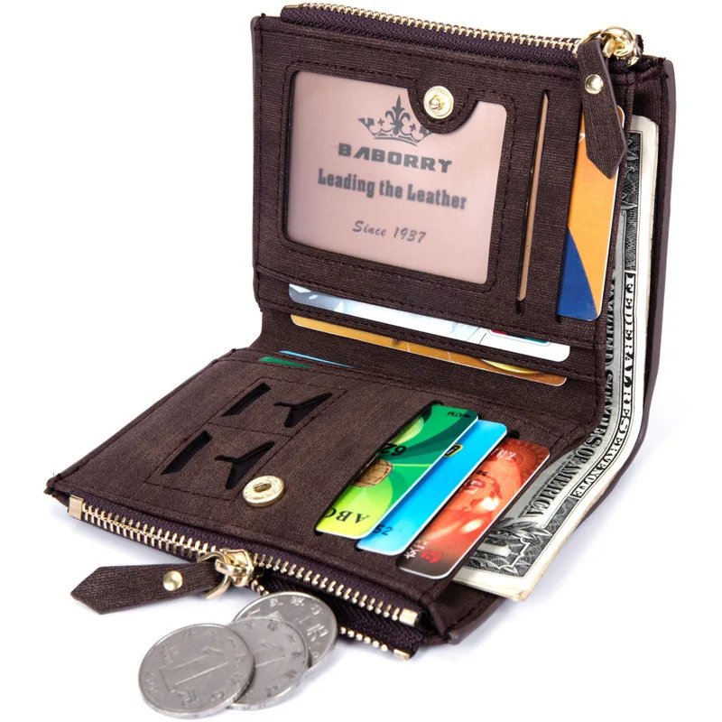 Винтажный Мужской кошелек с защитой от кражи RFID, сумка для монет, кошелек на молнии, кошельки для мужчин с молниями, волшебный кошелек, Короткие роскошные мужские кошельки