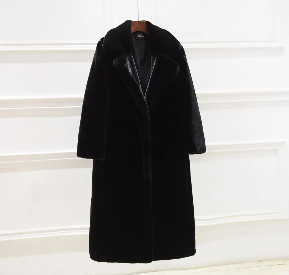 Зимняя мода высокое качество имитация вельвета искусственный мех куртка пальто женское длинное пальто женское свободное толстое теплое Норковое меховое плюшевые пальто - Цвет: black