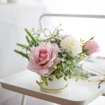 

Nordic simulation flower set ceramic gold vase rose plant potted home decoration flores artificiales christmas flowers