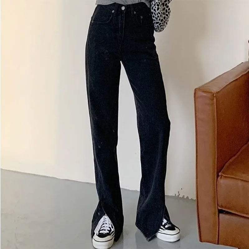 Straight Jeans Front Slit Elegant 