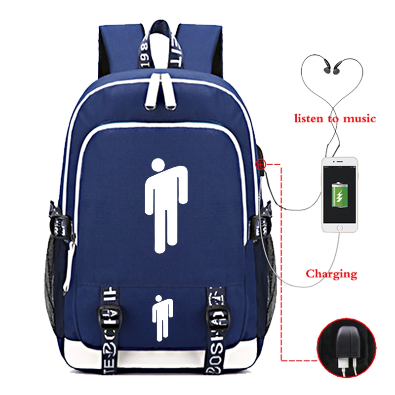 Рюкзак Sac A Dos DJ singer Billie Eilish для школьниц и подростков Mochila plecak Usb BookBag Холщовая Сумка 2 подарка - Цвет: 2