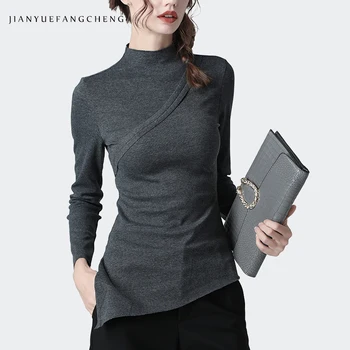 

Fashion Autumn Winter Bottoming Top Women Small Size Thin Turtleneck Tight Knitted Sweater Warm Sexy Irregular Ladies Pullovers