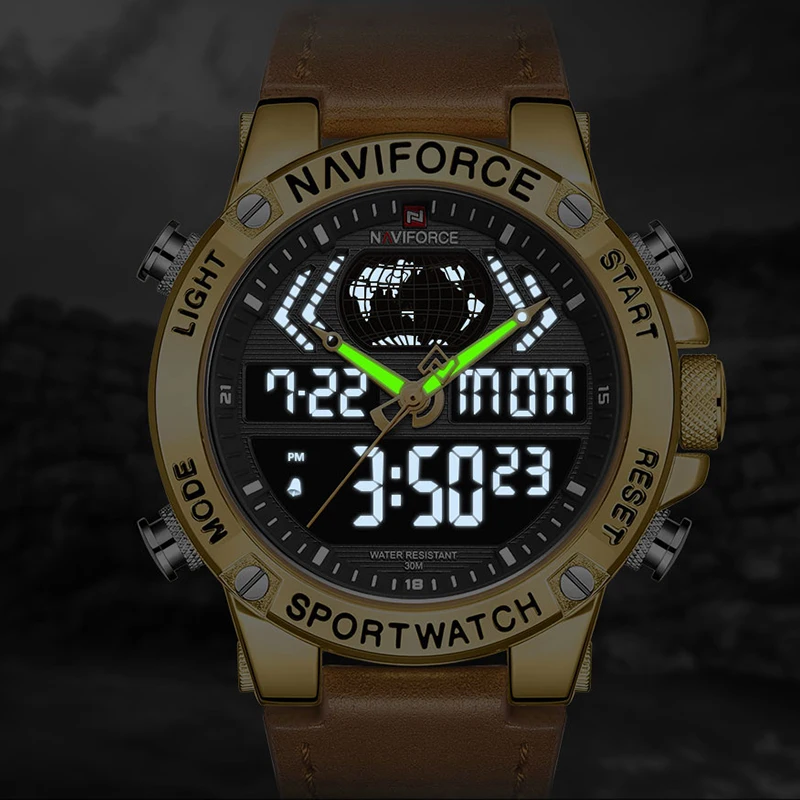NAVIFORCE Топ люксовый бренд мужские часы спортивные Водонепроницаемые кожаные мужские часы кварцевые аналоговые цифровые часы мужские Relogio Masculino