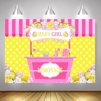 

Lemonade Stall Sweet Girl Baby Shower Backdrop for Photography Floral Newborn Little Lemon Birthday Party Background Decor Props