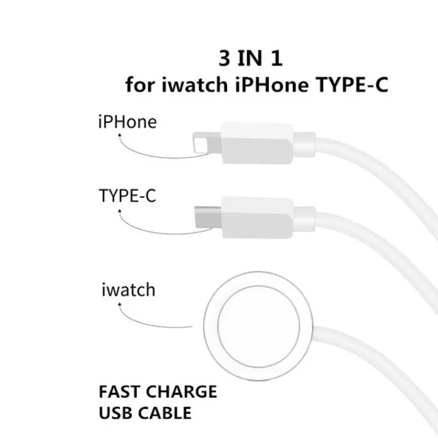 Phone Watch Charger Micro USB Type-C Android 4in1,3in1,2in1 Charging Cable Dock For iphone Apple Watch  iWatch Xiaomi Samsung 3IN1 White