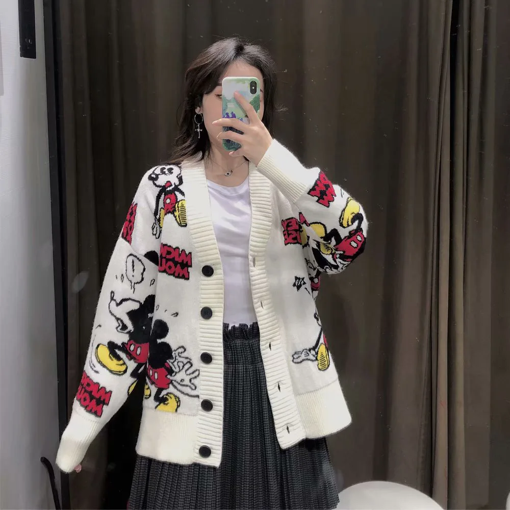Disney Sweaters Coats Women Mickey Mouse White Red Sweaters 2020 New Fashion Clothes Long Sleeve Autumn Winter Female Sweaters