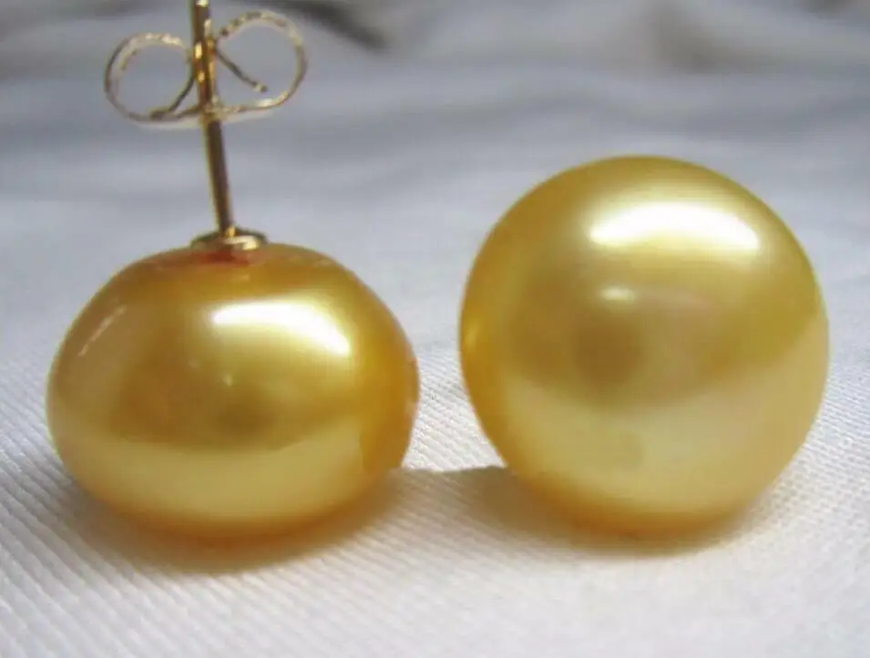 

HUGE 13-14MM SOUTH SEA GENUINE GOLD PEARL EARRING