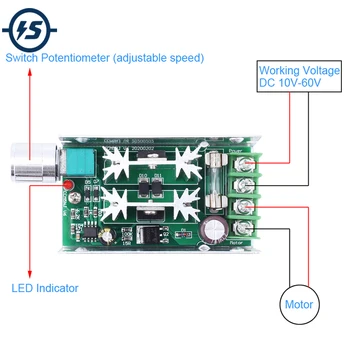 

DC Motor Speed Controller PWM Stepless Speed Regulator Switch Control DC 12V 24V 36V 48V 10A