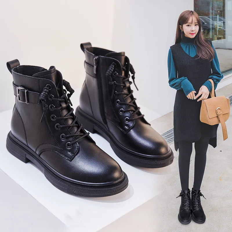 

Martin Boots Women's 2019 New Style British-Style Casual Versatile Women's Boots Flat Heel Side Zipper plus Velvet Warm WOMEN'S