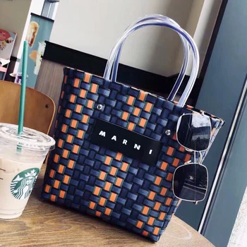 

Hand-woven Vegetable Basket Bag 2020 New Fashion Eco-friendly One-shoulder Tote Bag Ladies Purses and Handbags Sac Luxe marni gg