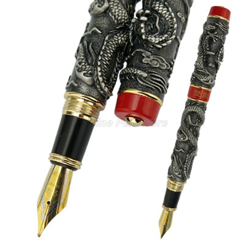 Fountain Pen Jinhao Gold Double Dragon Playing Pearl Cartridge Calligraphy Pen 