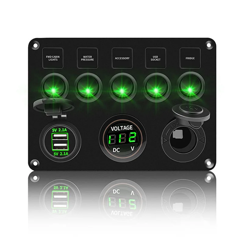 Universal Rocker Toggle Switch Panel with USB Control and Circuit Breaker