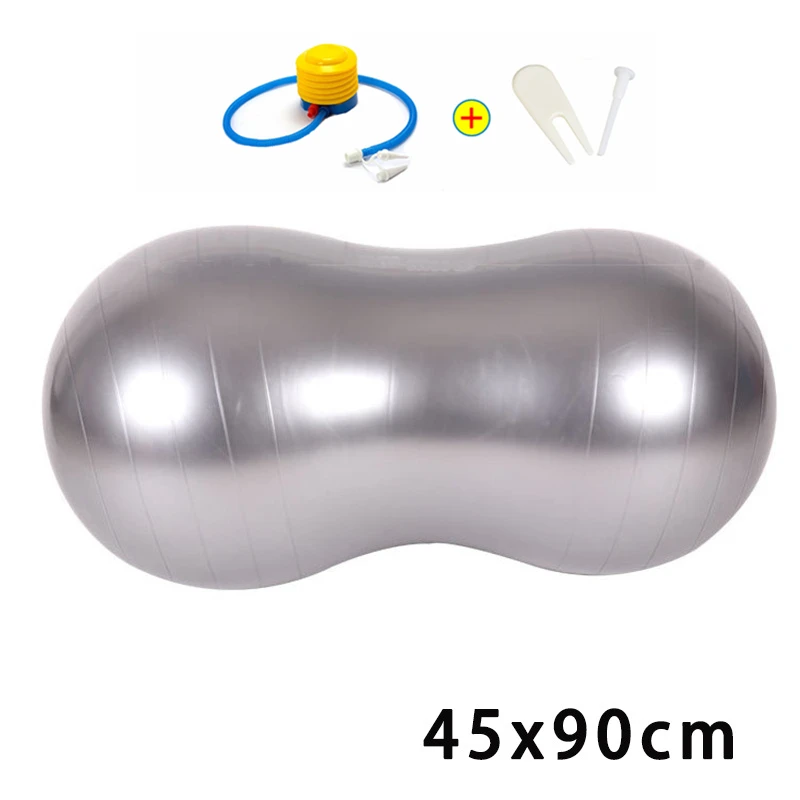 Gray 45 90 cm Спортивные мячи для йоги Пилатес арахисовый мяч для фитнеса гимнастический тренажер баланс фитнес-мяч упражнения пилатес тренировочный Массажный мяч с насосом - Цвет: Gray 45 90 cm