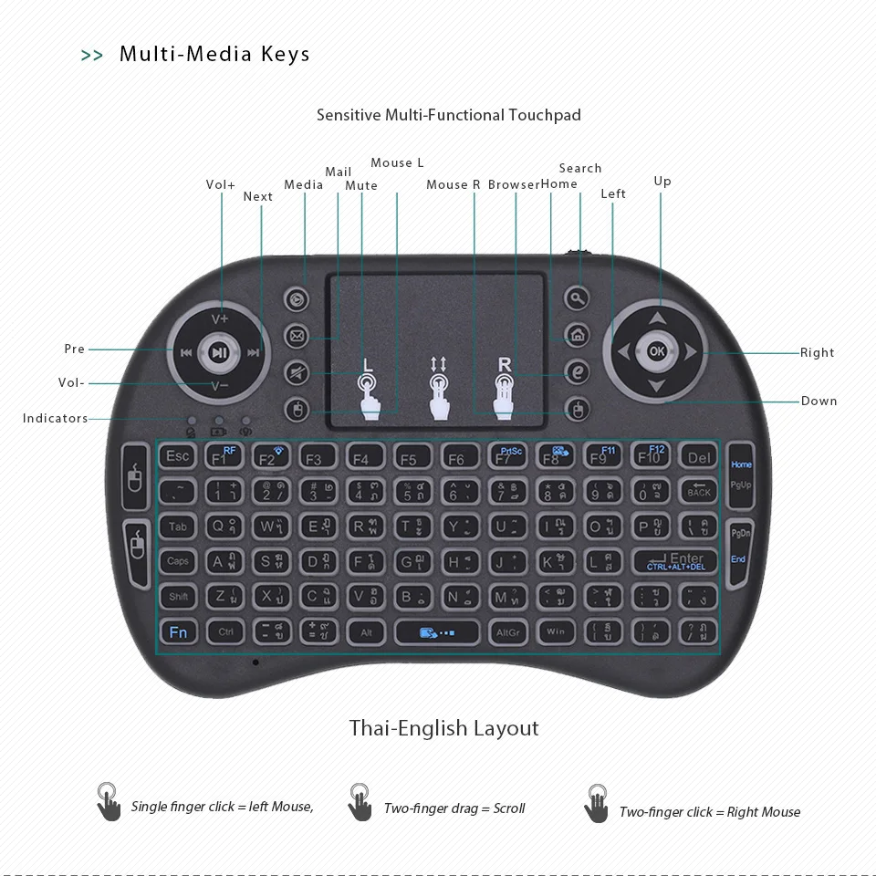 Клавиатура Air Mouse i8 с 7 цветной подсветкой Беспроводная мини клавиатура тайская