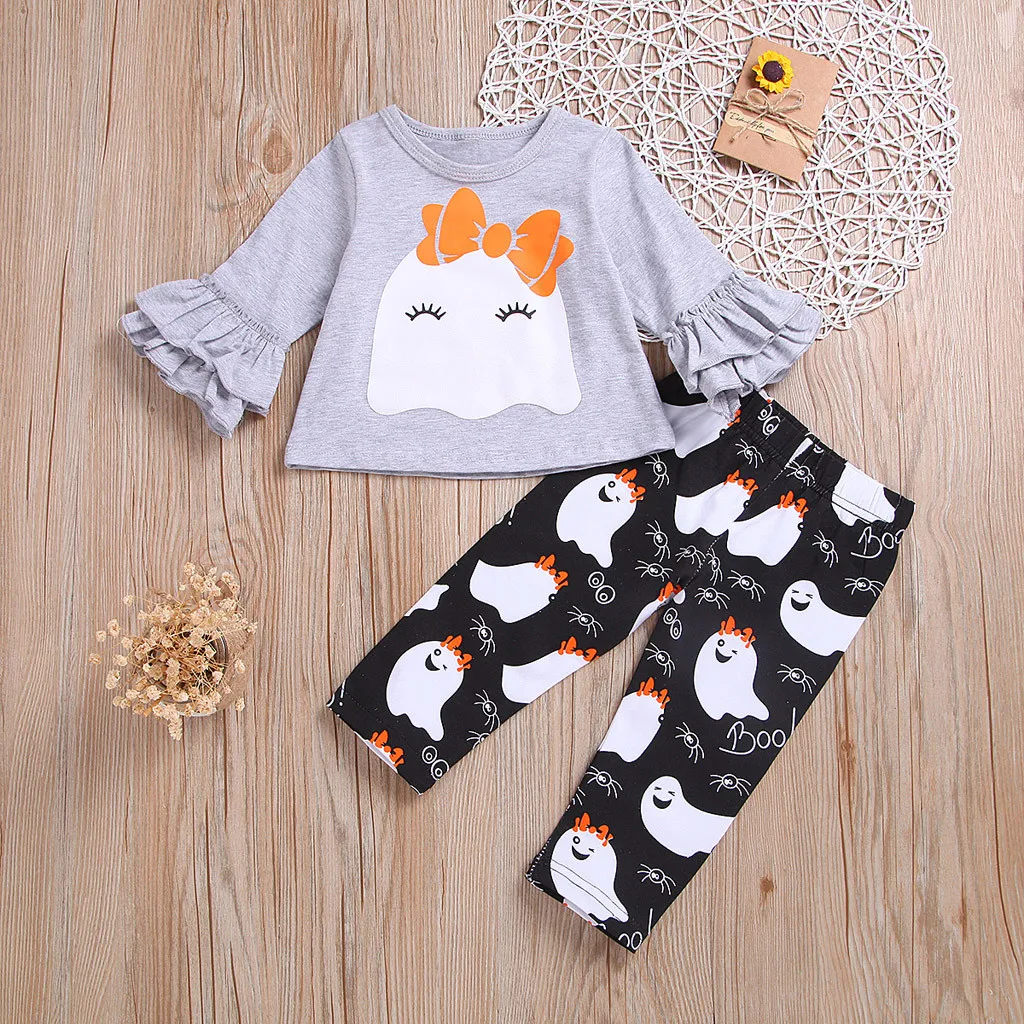 

Autumn toddler girl fall clothes 2019 Kids Baby Girls Long Sleeve Cartoon Print Tops + Cartoon Pant Outfit ensemble fille