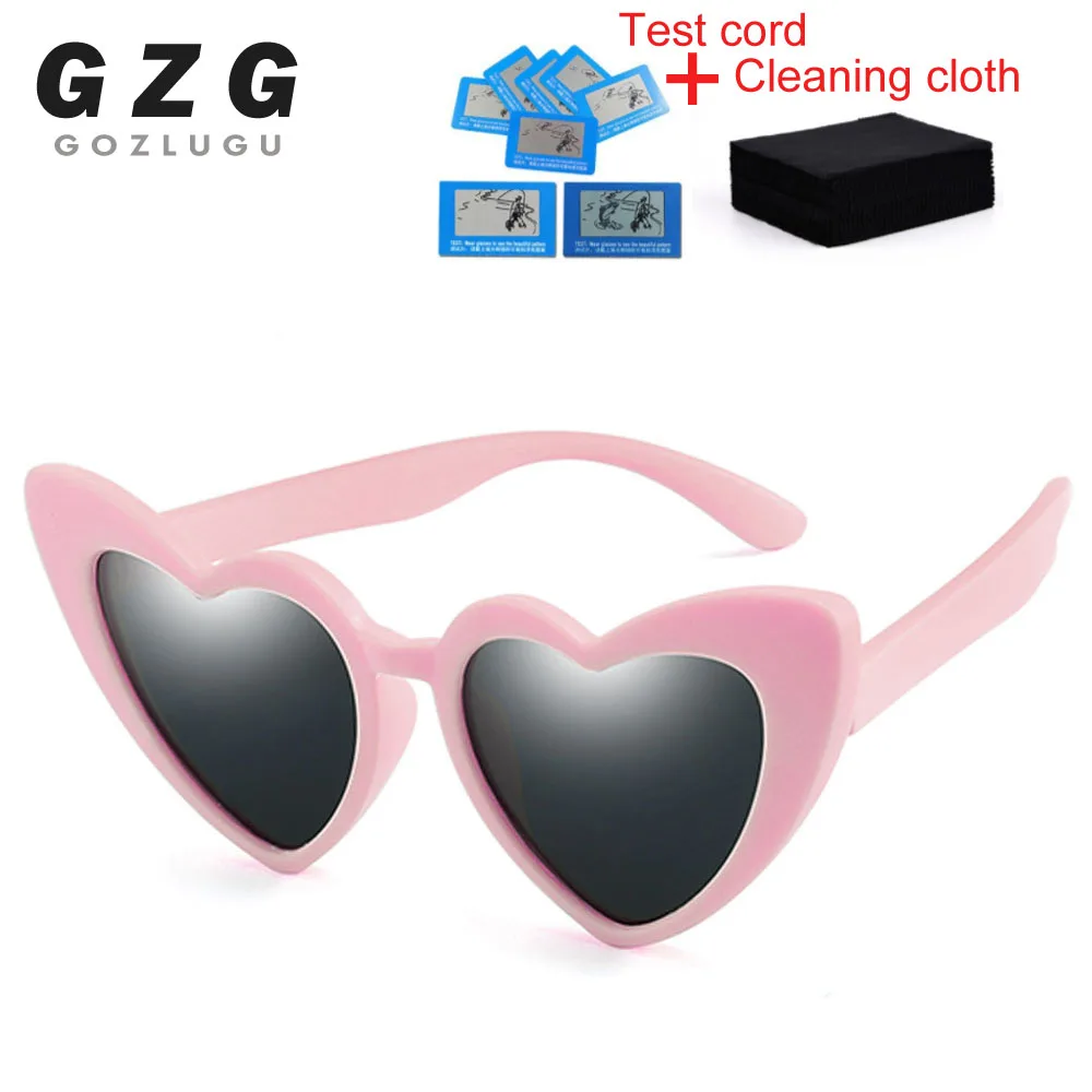 pink gray TR90 Kids Polarized Sunglasses Children Heart Sun Glasses Girls Boys Silicone UV400 Child Mirror Baby Eyewear Gafas - Цвет линз: pink gray