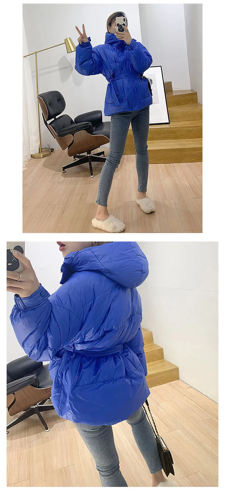 fahion Down Women Parka Winter hooded with belt Thick Warm light down jacket Female overcoat Parkas Casual Solid Coats Y70