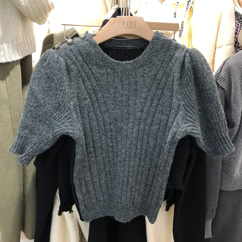 

2020 Spring Winter Short Sleeve Sweater Womens Clothes New Ins Super Fire Button Sweater Women's Slim-Fit Sweaters Jumper Crop