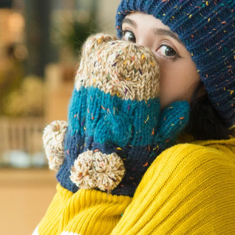 

Hand-knitted Gloves Winter Korean Version of The Ball To Keep Warm and Velvet Hanging Neck and Finger Wool Gloves Tide Eldiven