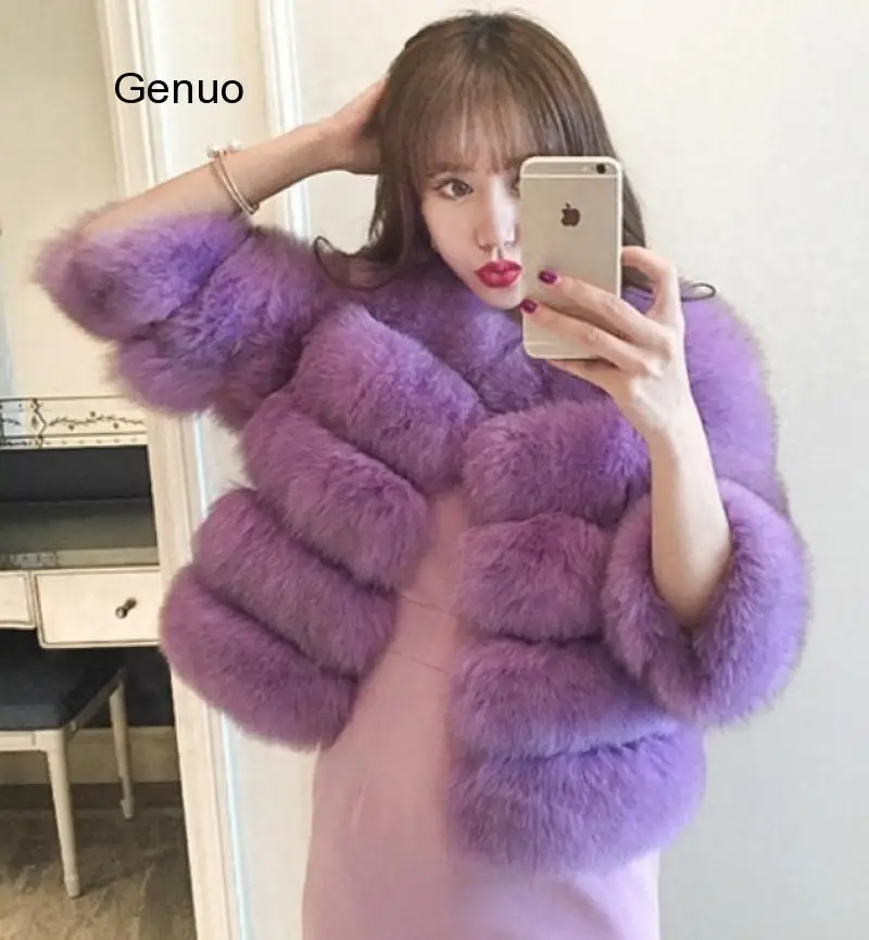 Women Winter Warm Faux Fox Fur Overcoat High