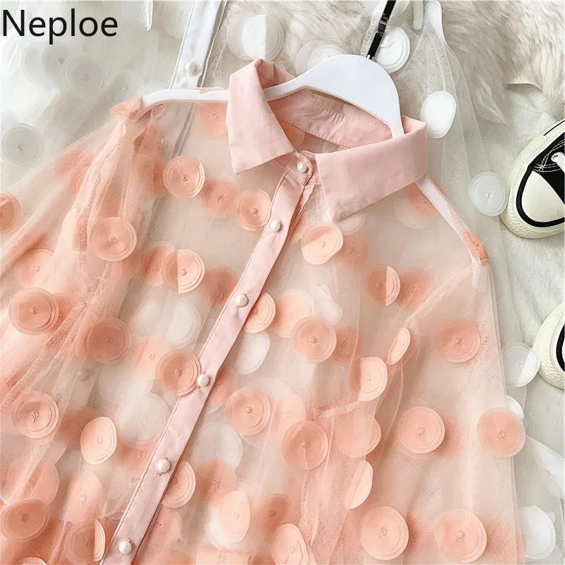 Neploe/пикантная блузка с прорезями просматривающееся, женская элегантная блузка с кисточками и нашивкой, длинный рукав, Blusas Mujer De Moda, осенняя короткая рубашка 46332