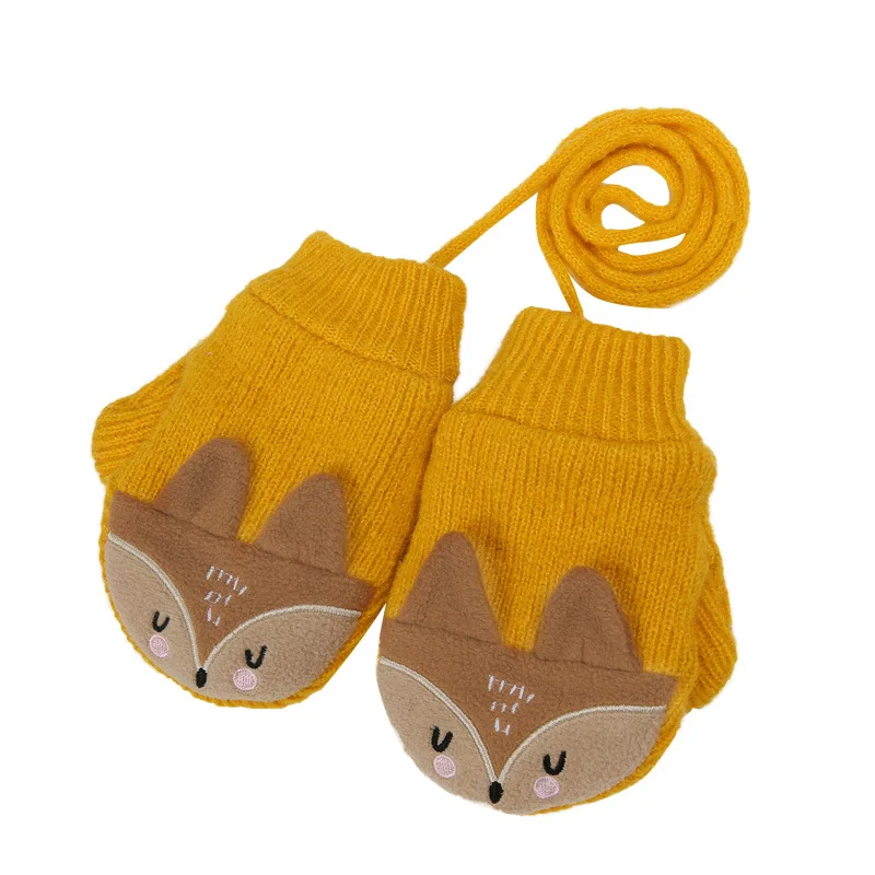 yellow fox Новинка года; милые женские перчатки с рисунком лисы из мультфильма; зимние шерстяные и толстые митенки для пальцев; теплые вязаные перчатки для мальчиков и девочек - Цвет: yellow fox