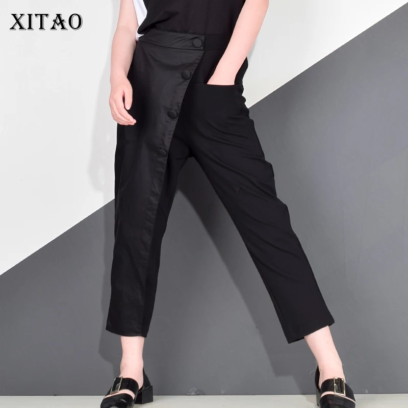 

XITAO Black Tide Long Harem Pants Women Elastic Waist Button Fly Casual Modis Front Patchwork Female Trouser 2019 Autumn LJT3926