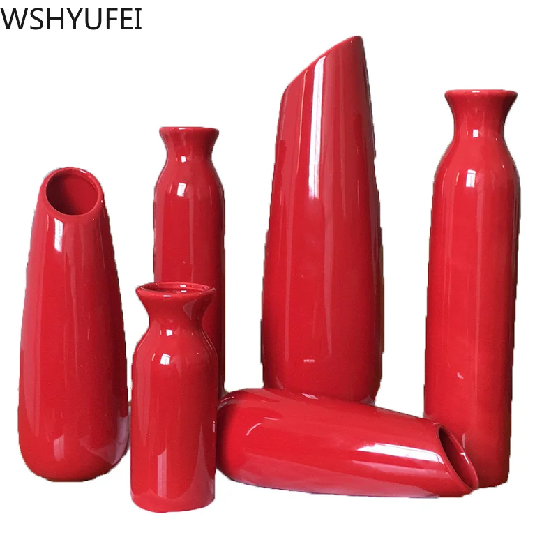 

New style Red creative ceramic vase High-end wedding products Living room flower arrangement Office table decoration WSHYUFEI