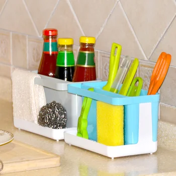 

Sponge Brush Holder Plastic Sink Basket Kitchen Organizer Storage Drain Rack 4 Color Organization Shelf Soap Water Pipe Drying