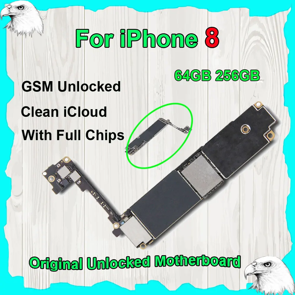 

For iPhone 8 8G Original Mother board 64GB 256GB Mainboard NO Touch Logic Board iCloud off GSM Unlocked Full Chips Motherboard