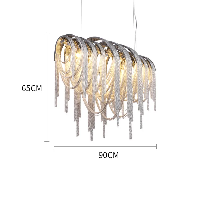 L90cm 6 light Современный светодиодный подвесной светильник с алюминиевой цепочкой, Подвесная лампа для виллы отеля, хромированная Подвесная лампа с золотым блеском и кисточкой - Цвет корпуса: L90cm 6 light