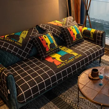 

Black and White Plaid Sofa Cushion Creative Warm Modern Simple Dirty Resistant Sofa Cushion All Season Cotton Non Slip Cover