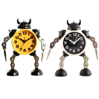 

2 Pcs Deformation Kids Alarm Metal Robot Clock Cartoon Anime Table Desktop Clock Alarm Watch Children, Yellow & Black