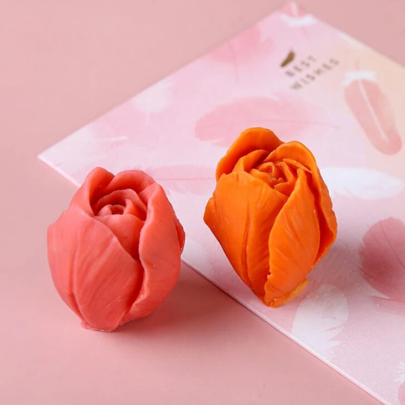3D Three-dimensional Tulip Bud Mold Candle Mold DIY Dessert Fondant Flowers Chocolate Baking Mold