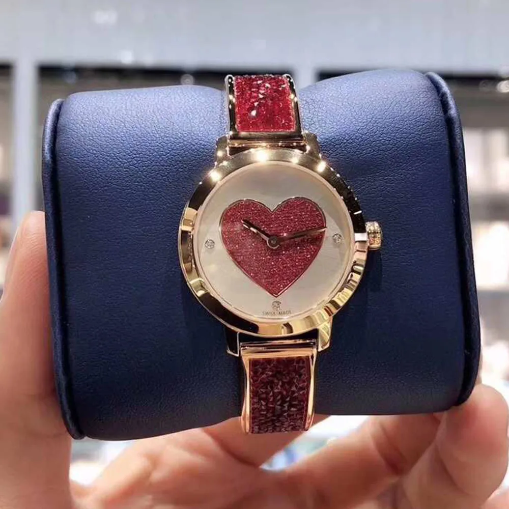 SWA Original New SWA COSMIC ROCK Watch Romantic Love Red Crystal Rose Gold Dial Watch Women's Watch Romantic Jewelry