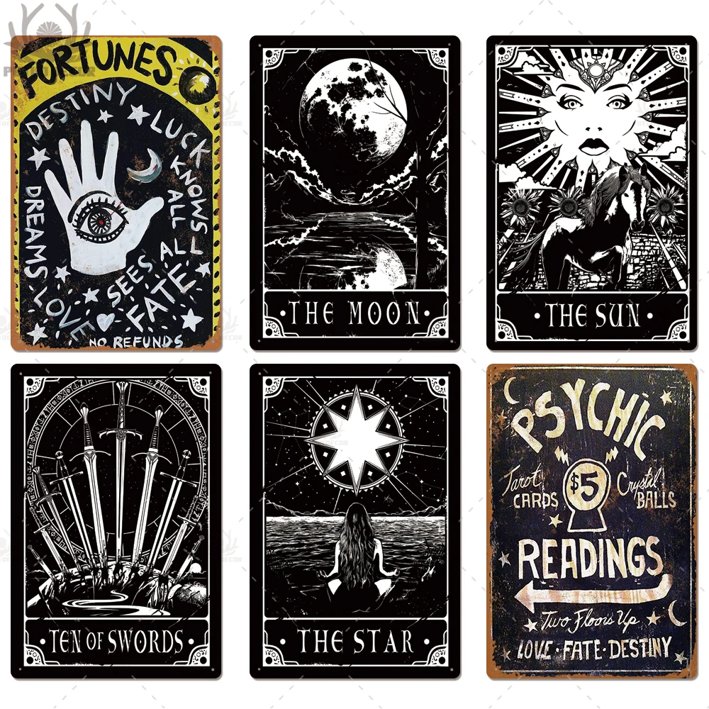 

Tarot Metal Poster Plaque Metal Vintage Psychic Metal Sign Tin Sign Wall Decor For Divination Shop Iron Painting 30X20 CM