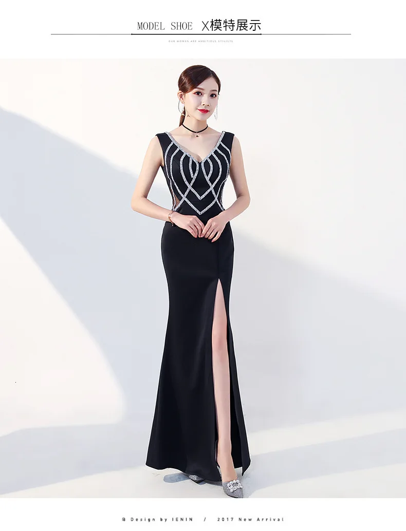 Черный V образным вырезом сексуальное Cheongsam Современный Русалка Тонкий Вечерние платья Qi Pao Для женщин в традиционном китайском стиле Костюмы платье Qipao продвижение