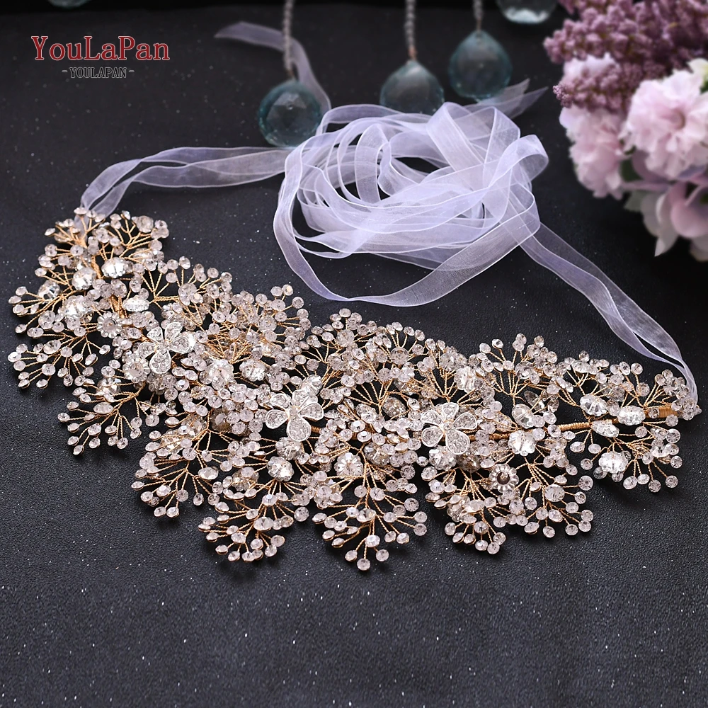 YouLaPan SH240 Golden Latest Design Girls Belt Elegant Dress Belts Wedding Flower Belt for Wedding Dress Gold Bridal Belts