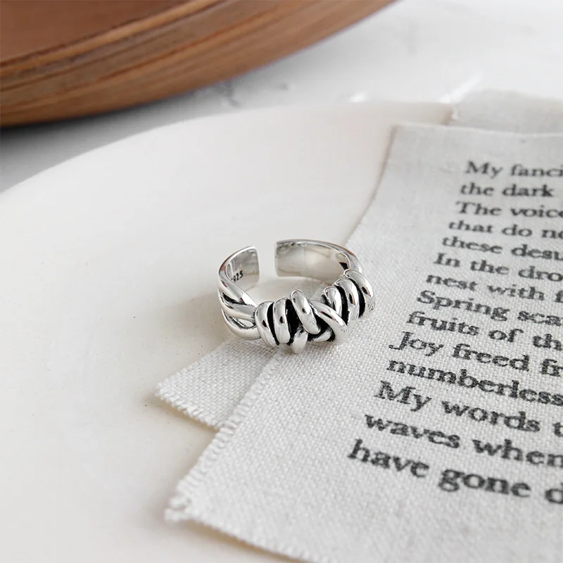 Silvology 925 стерлингового серебра плетение линии кольца для галстуков Винтаж неправильный дизайн Высокое качество Толстые кольца для женщин Корея ювелирные изделия