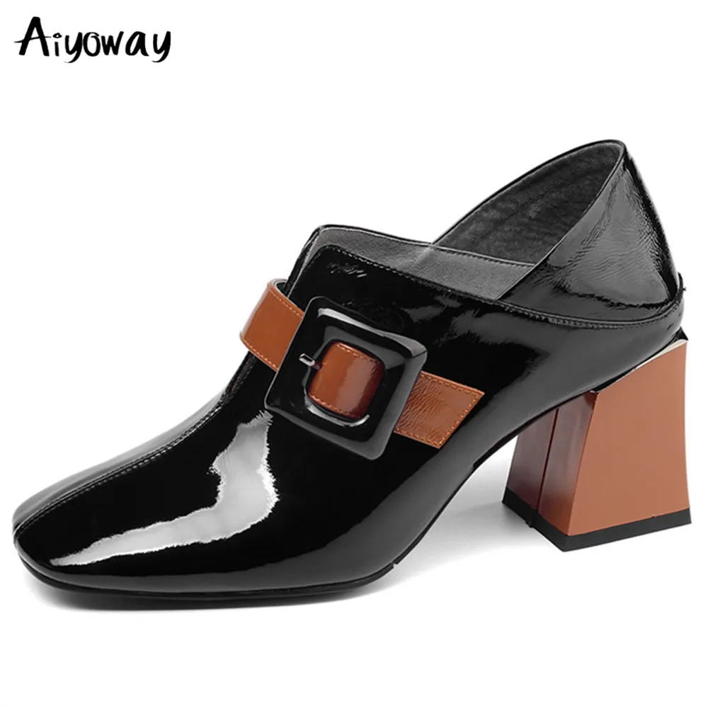 

Insicre Top Quality Genuine Leather Shoes Women Pumps Square Toe Vintage Dress Shoes Square High Heel Office Shoes Woman Black