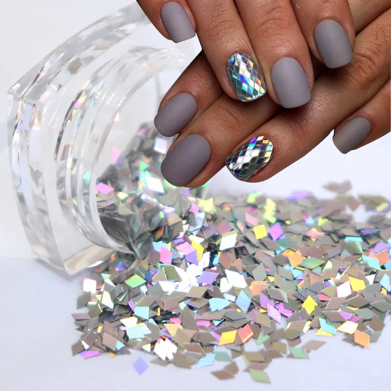 Lentejuelas holográficas 3D en forma de rombo para uñas, copos de purpurina  láser pequeños brillantes para decoraciones de Gel DIY - AliExpress Belleza  y salud