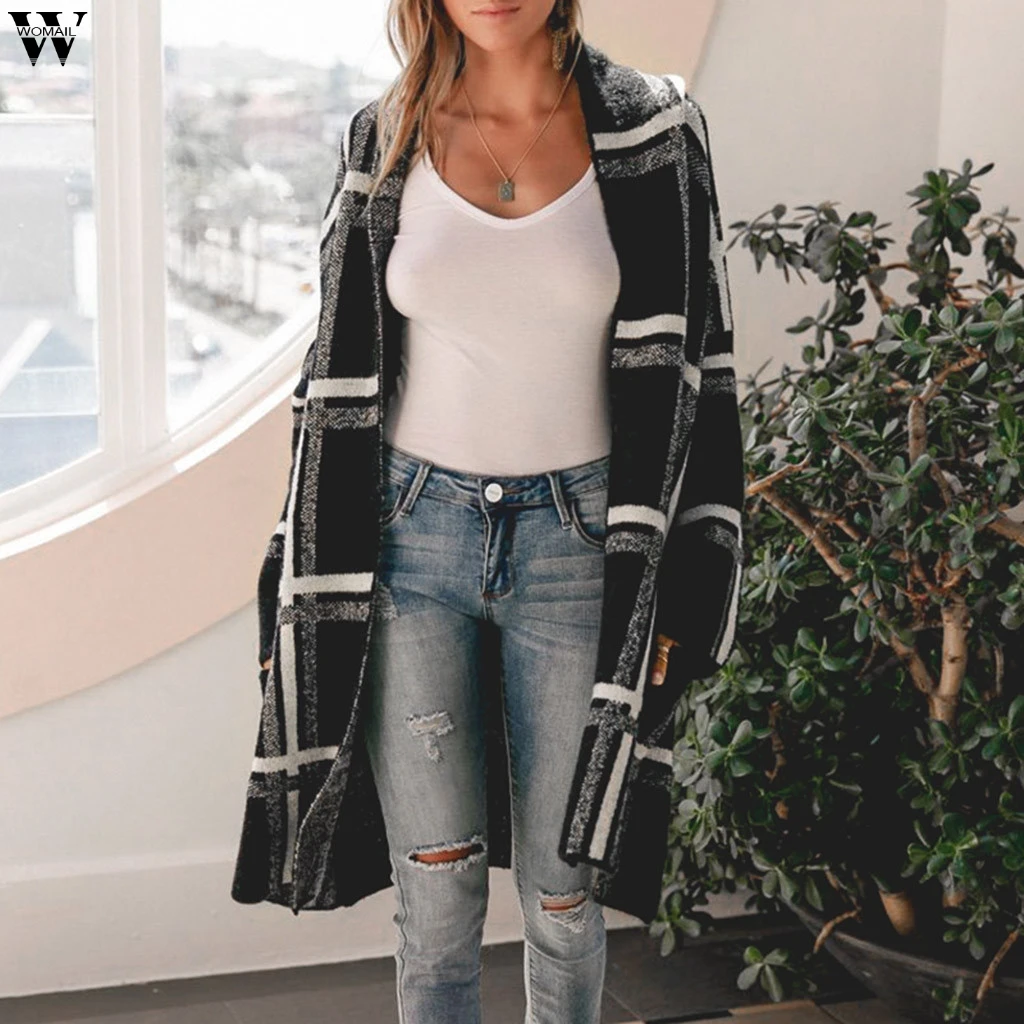 Осень 2019 зима женские куртки Открытый стежок пальто длинный плащ клетчатые