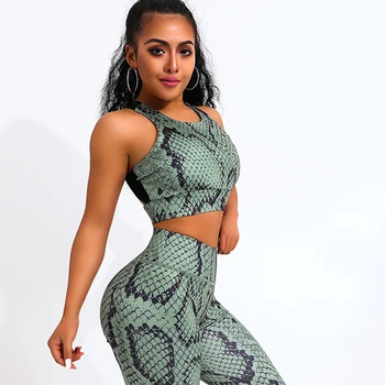 

Zhangyunuo Gym Clothes Women Snakeskin Print Suits Yoga Set Backless Lumbar Fitness Sports Clothing Actice Fitness Elastic Set